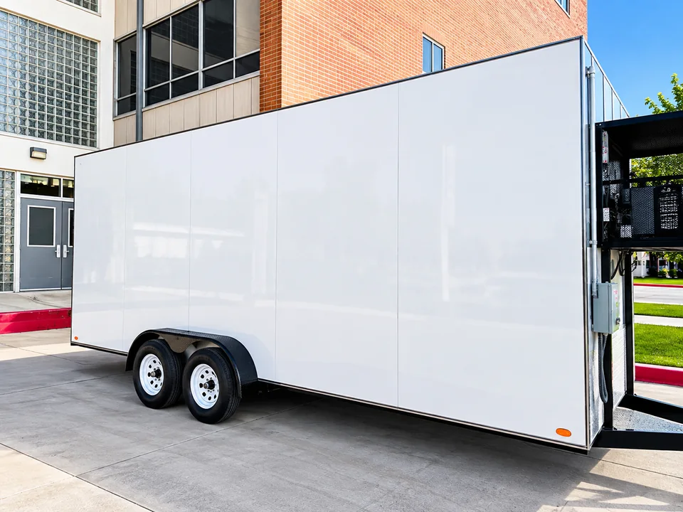 Refrigerated trailer staged at a temporary food-service site